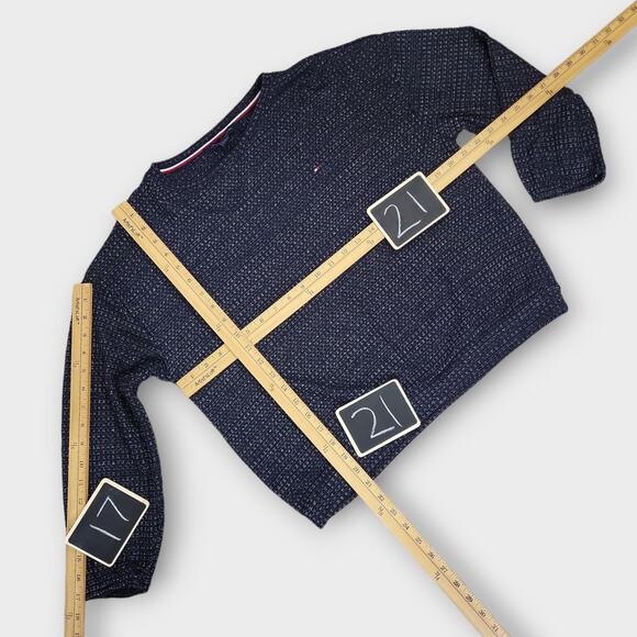 Tommy Hilfiger Sweater Top Womens Small Navy Blue Waffle Thermal Knit Round Neck - Picture 4 of 11